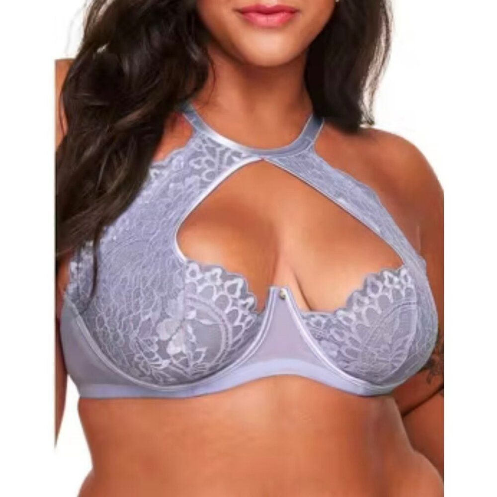 Adore Me Talulah Lace Halter Bra Lavender 36C  Sheer Floral Sexy Feminine Racer